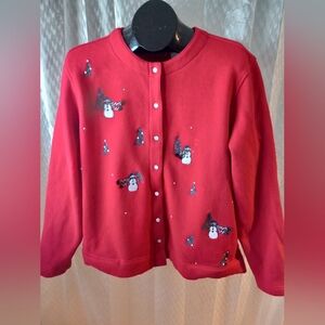 Classic Elements Red Christmas Sweater Reindeer Snowflakes  Size XL/18